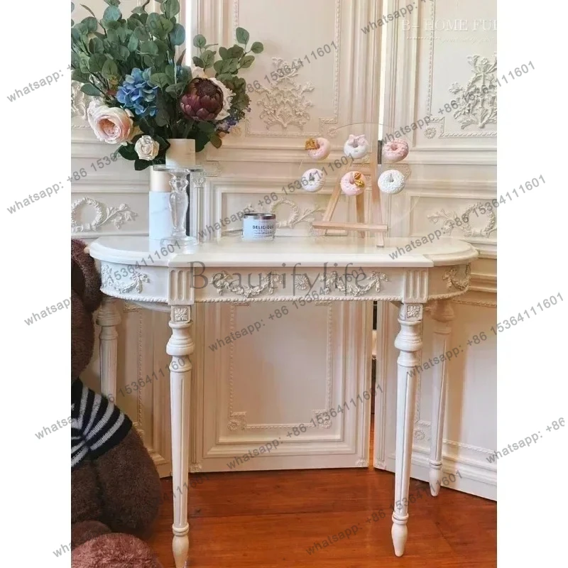 French Solid Wood Console American Semicircle Distressed Entrance Cabinet Tables Partition Bed & Breakfast