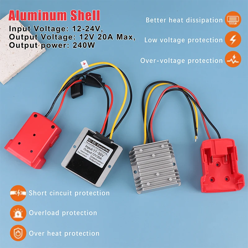 Convertidor reductor de 18V a 12V para adaptador de batería de rueda eléctrica M18 DC 12V 20A 240W inversor convertidor Buck automático