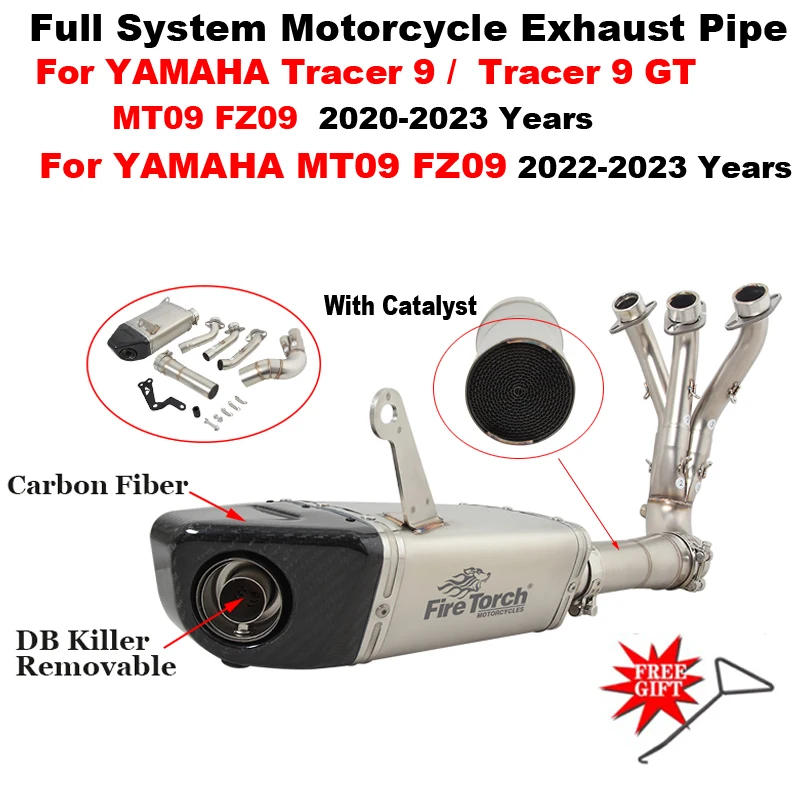 Full Motorcycle Exhaust For YAMAHA MT09 FZ09 Tracer 9/9GT XSR900 FZ MT 09 2020 - 2023 Escape Modify Muffler With Front Link Pipe