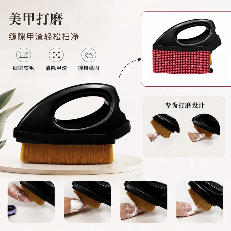 Portable Manicure Dust Cleaner Brush, Finger Loop Design Soft Nail Brush with Protective Cover, Professional Nail Art Prep Clean