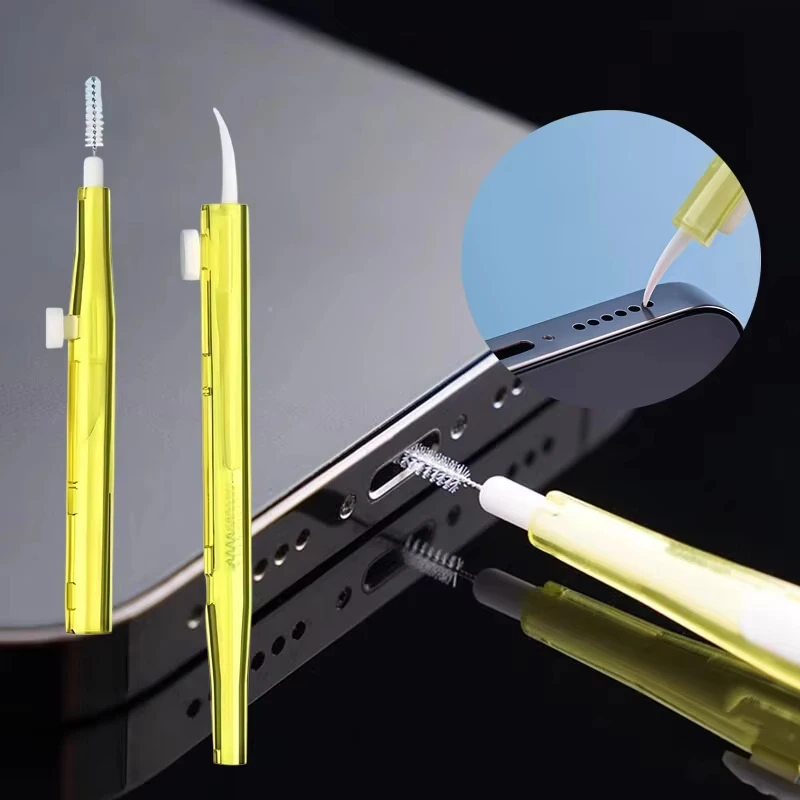 Novo Kit de Limpeza para Portas de Carregamento de Celulares e Fones de Ouvido: Escova Retrátil de Ponta Dupla para Limpeza de Plugues e Remoção de Poeira