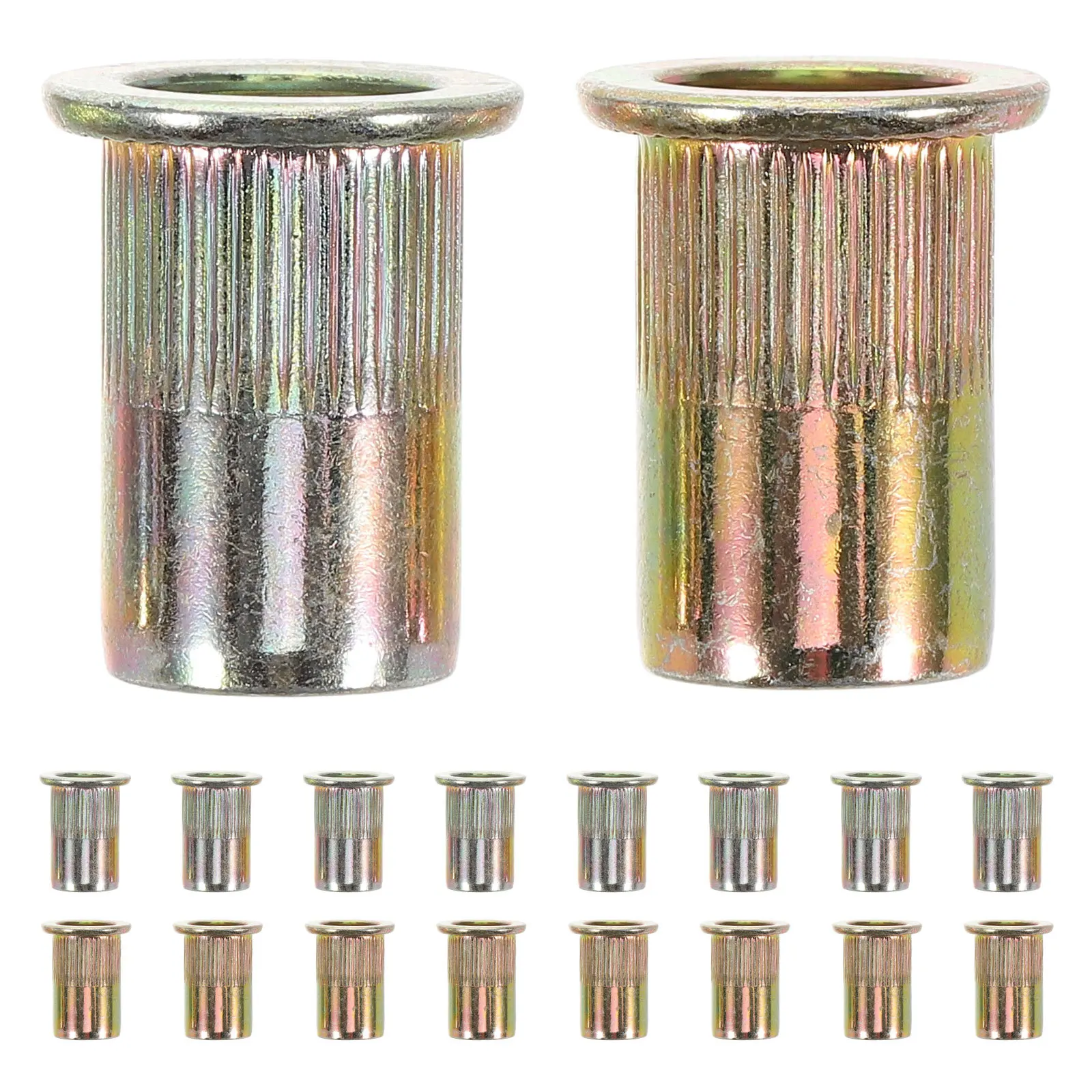 

120Pcs Stainless Steel Rivet Nut Flat Head Knurled Pattern Metal Threaded Inserts Fastening Hardware Tool Kit Assortment