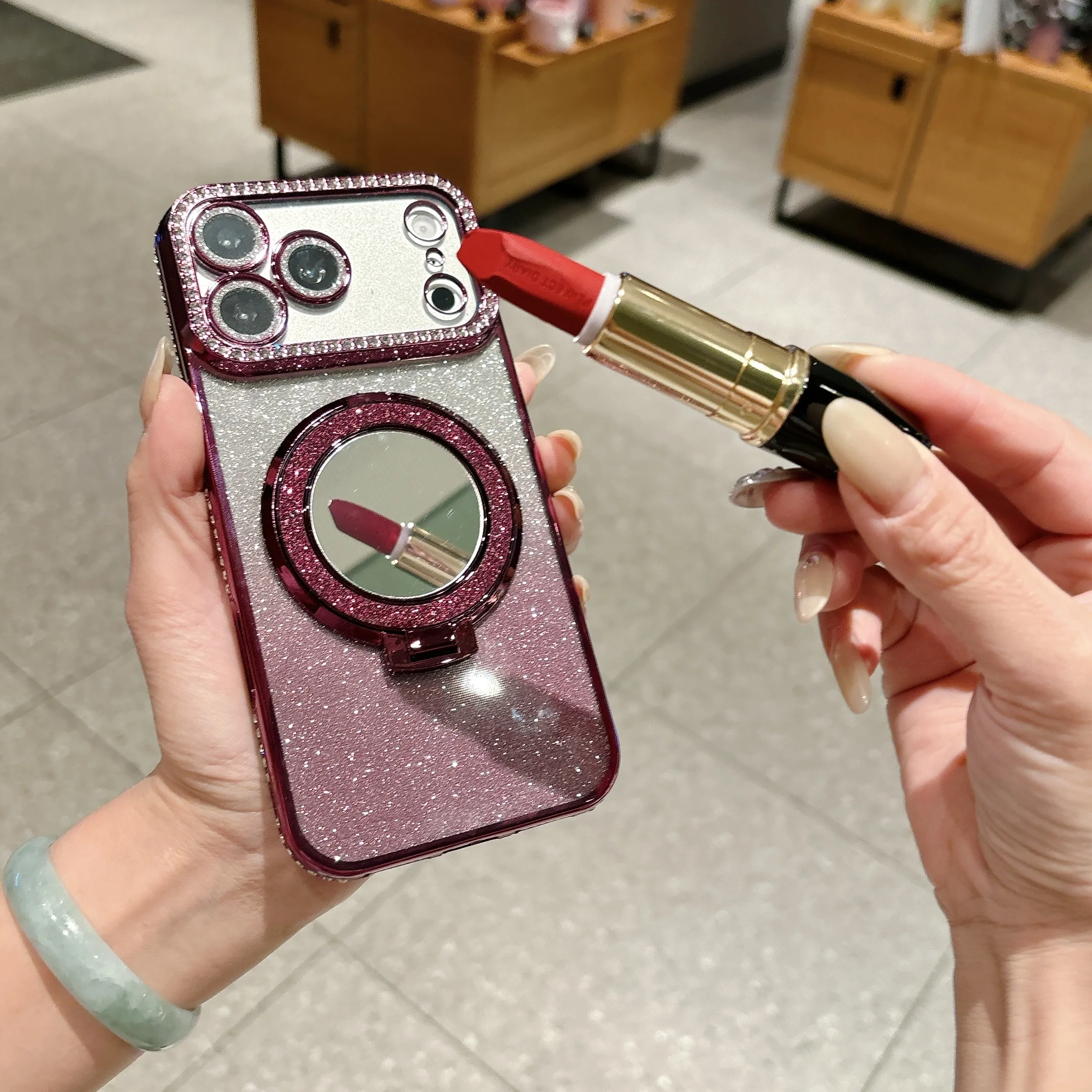 Coque de téléphone antichoc effet miroir avec support, placage brillant et paillettes transparentes pour iPhone 18 Pro Max 13 14 15 16 17 Pro