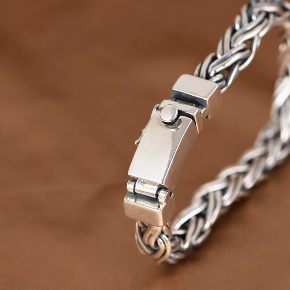 Real Solid 925 Sterling Silver Men Women Lucky Wheat Foxtail Rope Braided Chain Bracelet  