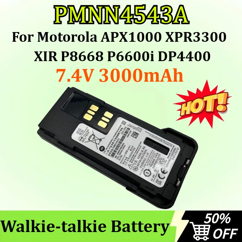 

New PMNN4543A 7.4V 3000mAh for Motorola APX1000 XPR3300 XIR P8668 P6600i DP4400 Replacement Walkie-talkie Battery