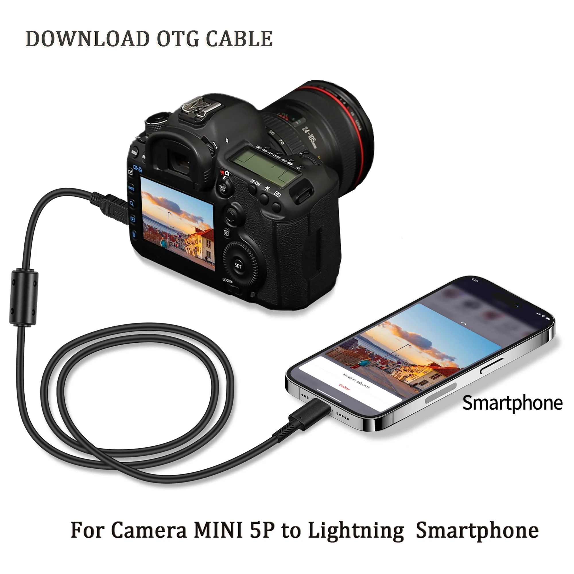 Kamera Canon do portu Smartfona Lightning Kabel OTG do pobierania zdjęć lub wideo z aparatu Canon do telefonu