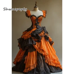 Orange With Black Vintage Prom Dresses Ruched Draped Floor Length Special Occasion Gown Masquerade Dress For Women Customized