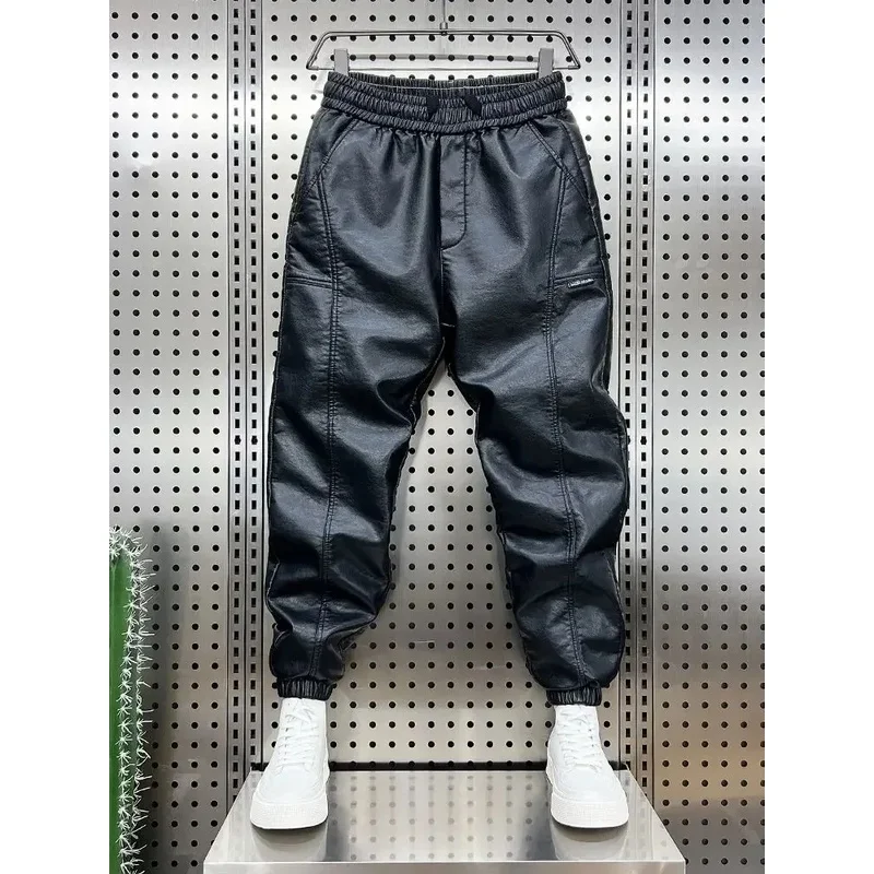 Trendy Motorcycle Leather Pants Men's Hip Hop Harem Loose Trousers Outdoor Jogger Sweatpants Luxury Brand High Quality Clothing