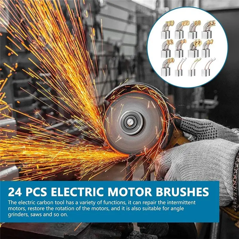 

24 Pcs Electric Motor Brushes Carbon Brushes Power Tool Replacement Part for Repair Power Tool 12 Different Sizes