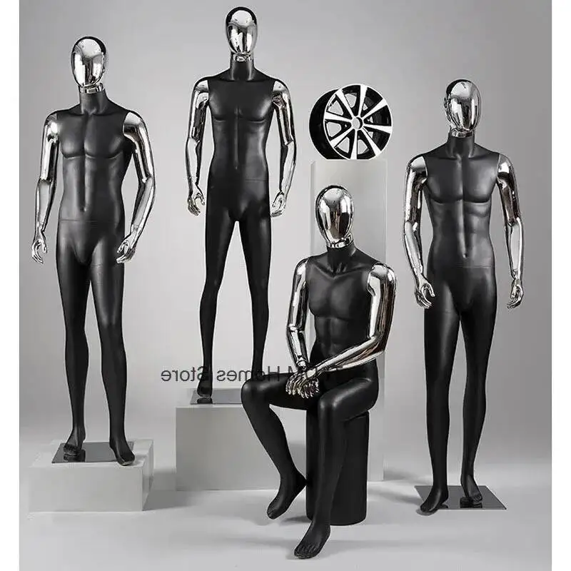 

Full Body Silver Mannequins Light Luxury Mannequins for Display Windows Creative FRP Mannequins for Men's Clothing Store Modern
