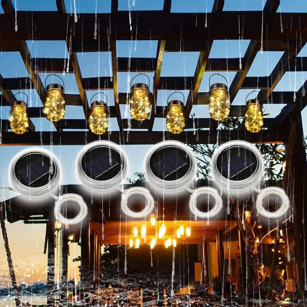 

LED Solar Power Mason Jar Lid Lights Waterproof Outdoor Copper Wire Fairy Light DIY Garland Bar Wedding Christmas Decoration