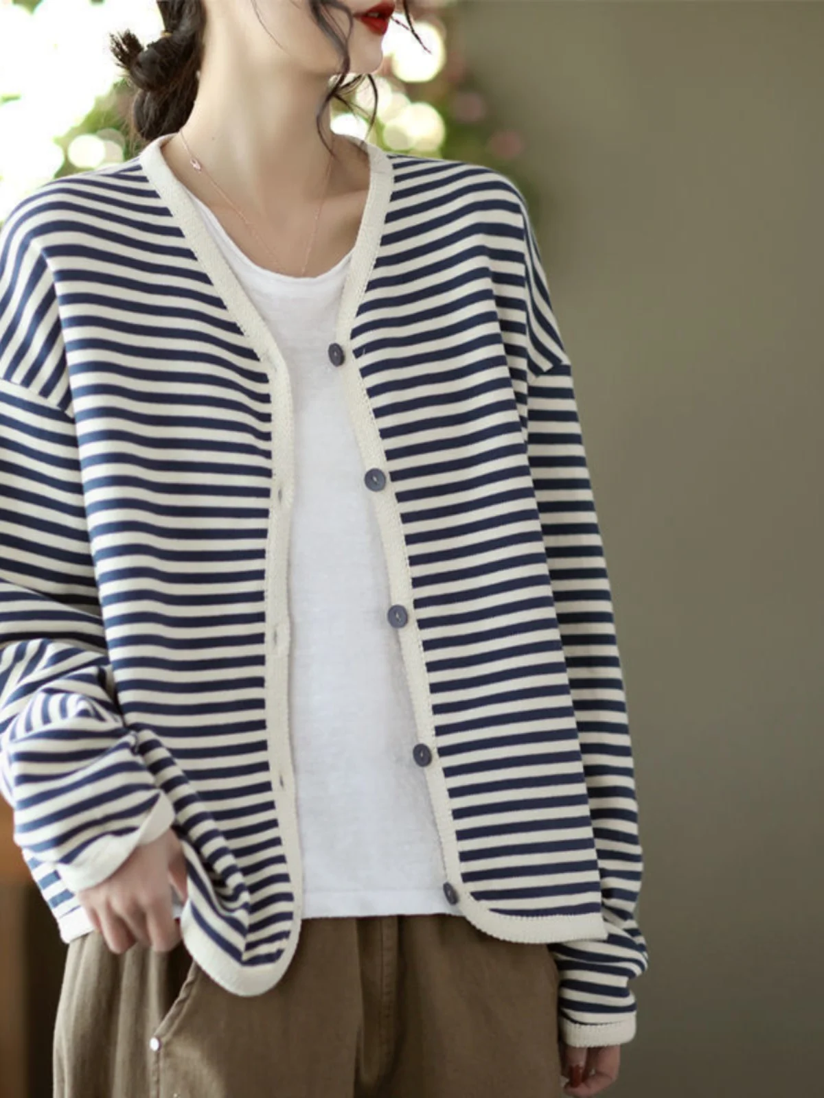 Cardigan tricoté à rayures ort Svel pour femmes, vêtements d'extérieur d'été et de printemps, climatisation, Protection solaire, petit haut poinçon