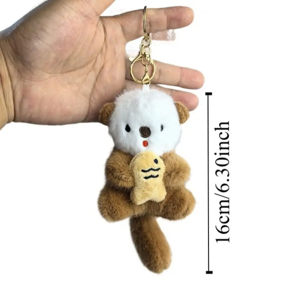 Decorations Holding Fish Cartoon Otter Keychain Fluffy Soft Plush Otter Bag Pendant Creative Stuffed Otter Plush Keyring Unisex