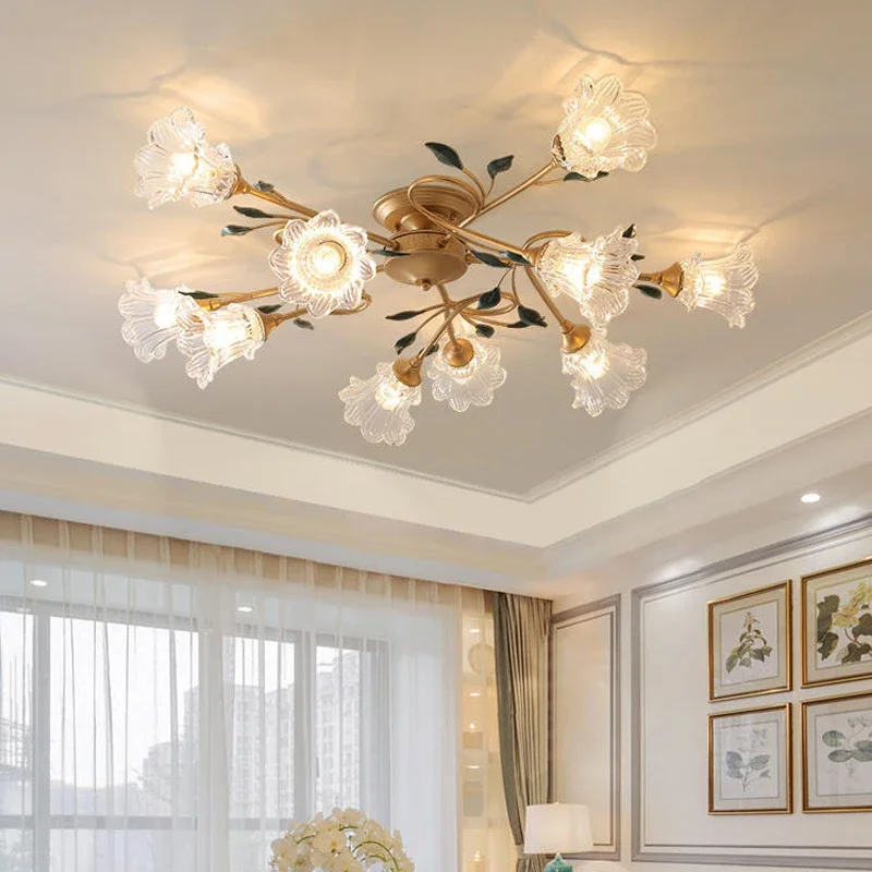 

Flower Decorative Light American Crystal Metal Villa Apartment Homestay Decorative French Country Bedroom