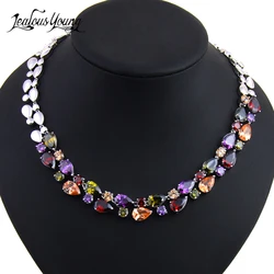 Luxury Mona Lisa Multicolor Cubic Zirconia Stone Necklace Pendant for Women Statement Necklace Jewelry Christmas Gifts AN028