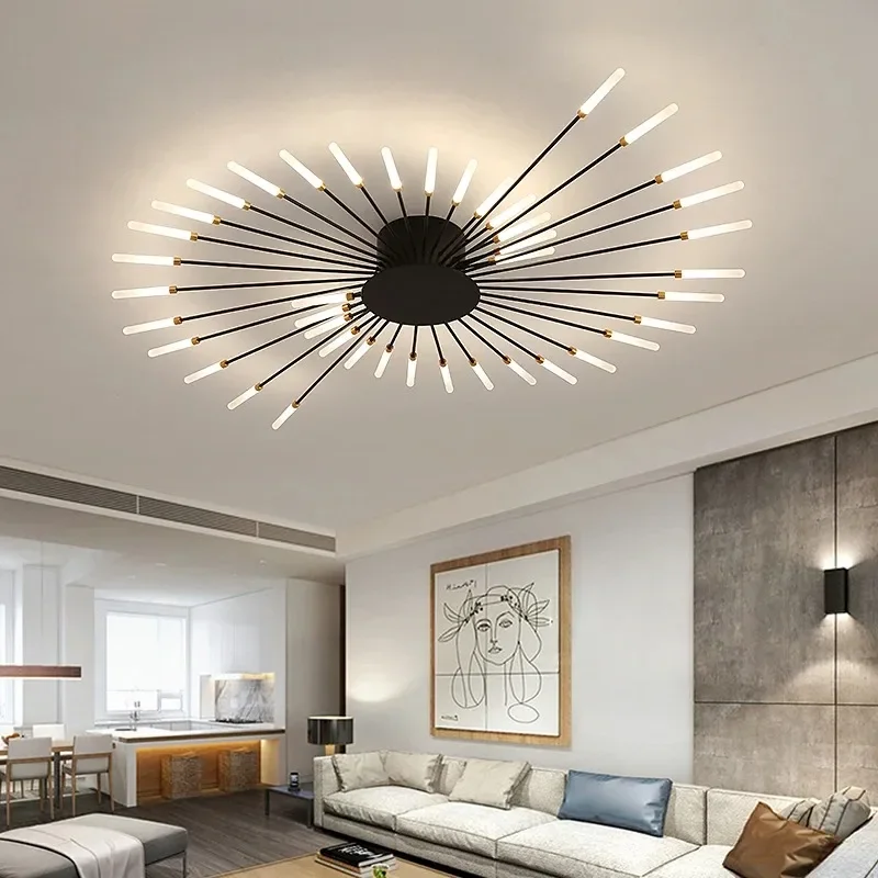 

FKL Modern LED Chandelier Nordic Living Room Bedroom Ceiling Pendant Lights Goldk Firework Shape Home Decor Creative Fixtures