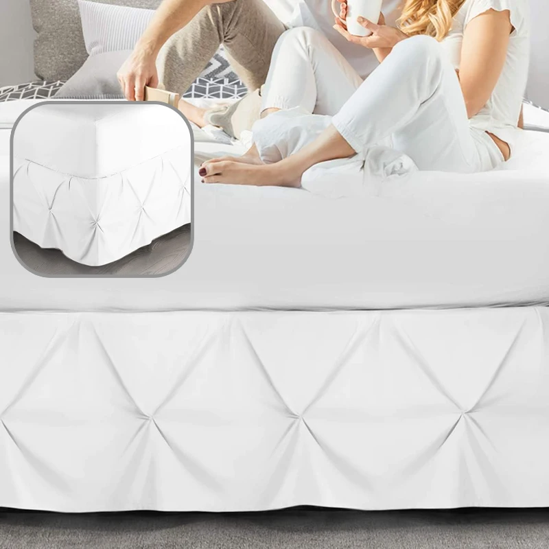 

Premium Wrap Around Elastic Bed Skirt 14 Inch Drop Pinch Pleat Soft Fabric Bedding for Twin Queen King Bed Hotel Style Decor