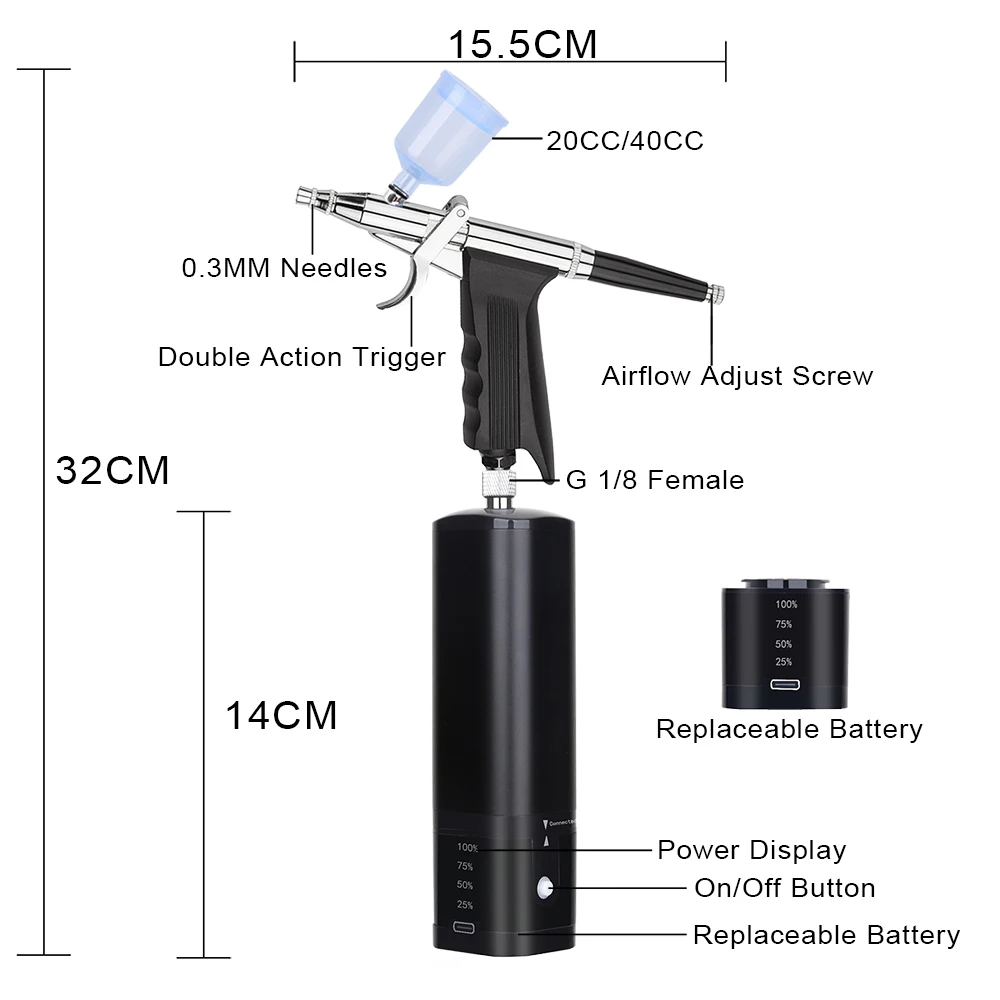 Aerografo Cordless personale con Kit compressore sostituisci batteria silenzioso Super Works strumento pneumatico USB di tipo C ad alta potenza