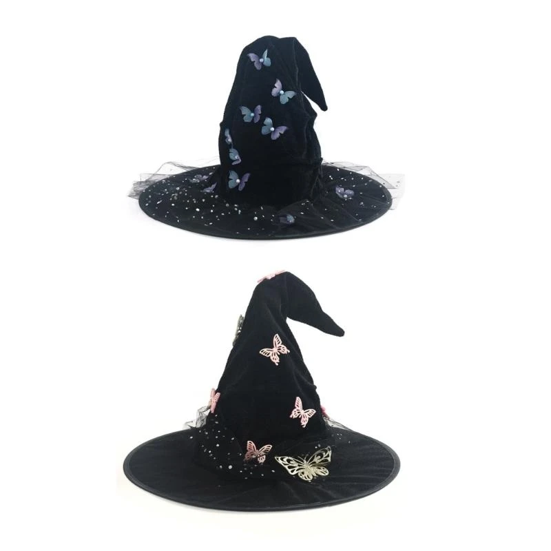 

5asd Beautiful Witch Hats Black Halloween Hats Unisex Personality Witch Hat with Bows