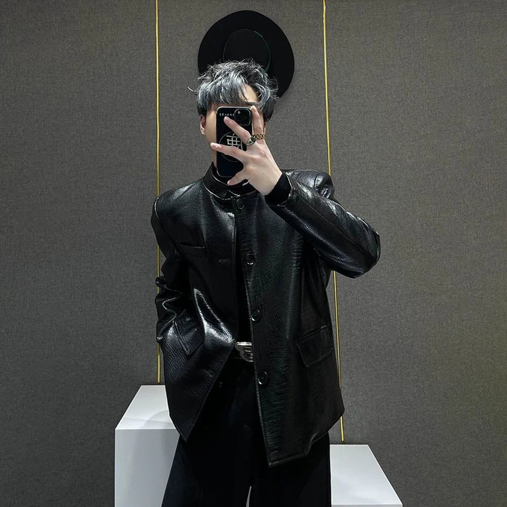 Mens Motorcycle Nightclub Pu Soft Leather Casual Jacket Streetwear Fashion Stage Performance Youth Outdoor Jacket Men'S Wear New