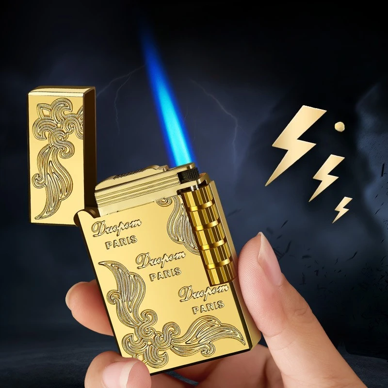 

New Classic High End Langsheng Inflatable Windproof Direct Charge Lighter Blue Flame Business Gift Cigarette Accessories