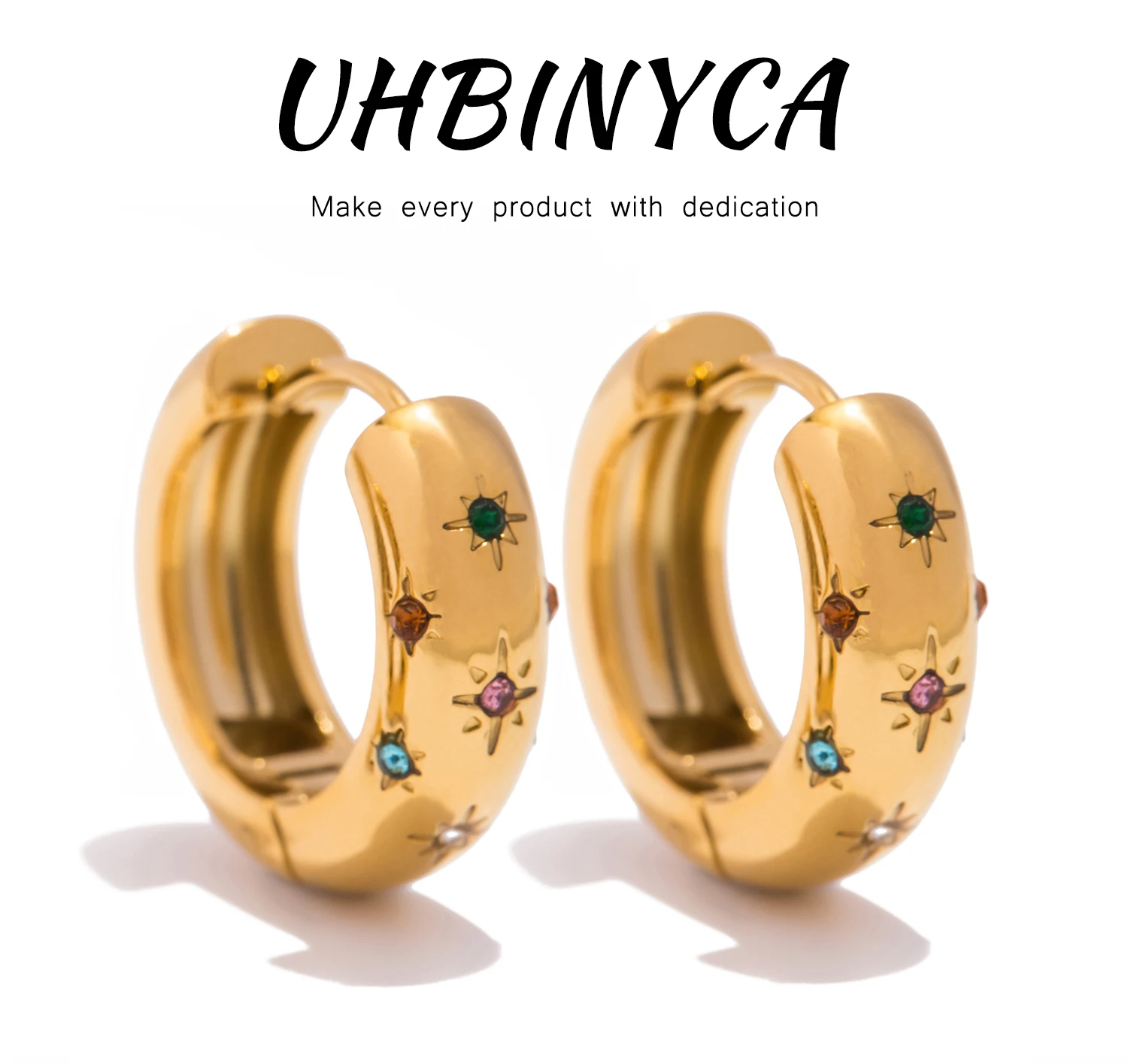 UHBINYCA Klassische eingelegte Zirkon-Creolen für Damen, Edelstahl plattiert mit 18 Karat Gold, exquisite Ohrringe – Detail 1