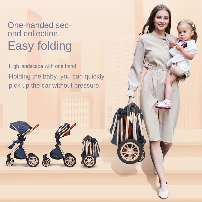 Multifunctional Stroller High Landscape Lightweight Folding Travel Stroller Newborn Baby Two-way Swivel Seat Baby Stroller