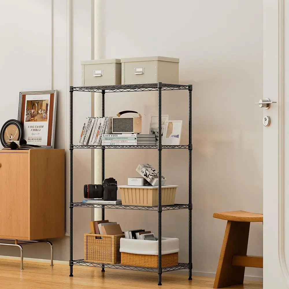 4-stöckiges Metallregal mit Rollen, schwarz, für Garage, Küche, Badezimmer, Wäscherei – 13,7 x 29,5 x 47,2