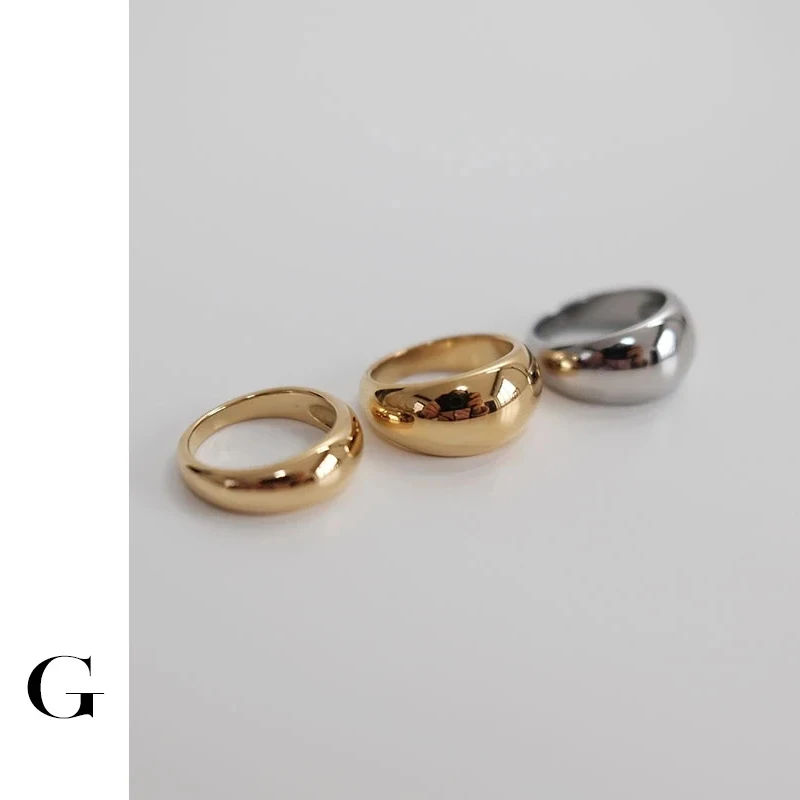 GHIDBK 2021 Hot Sale Minimalist Street Style Irregular Gold/Silver Color Arc Glossy Stainless Steel Rings Women Fashion Jewelry