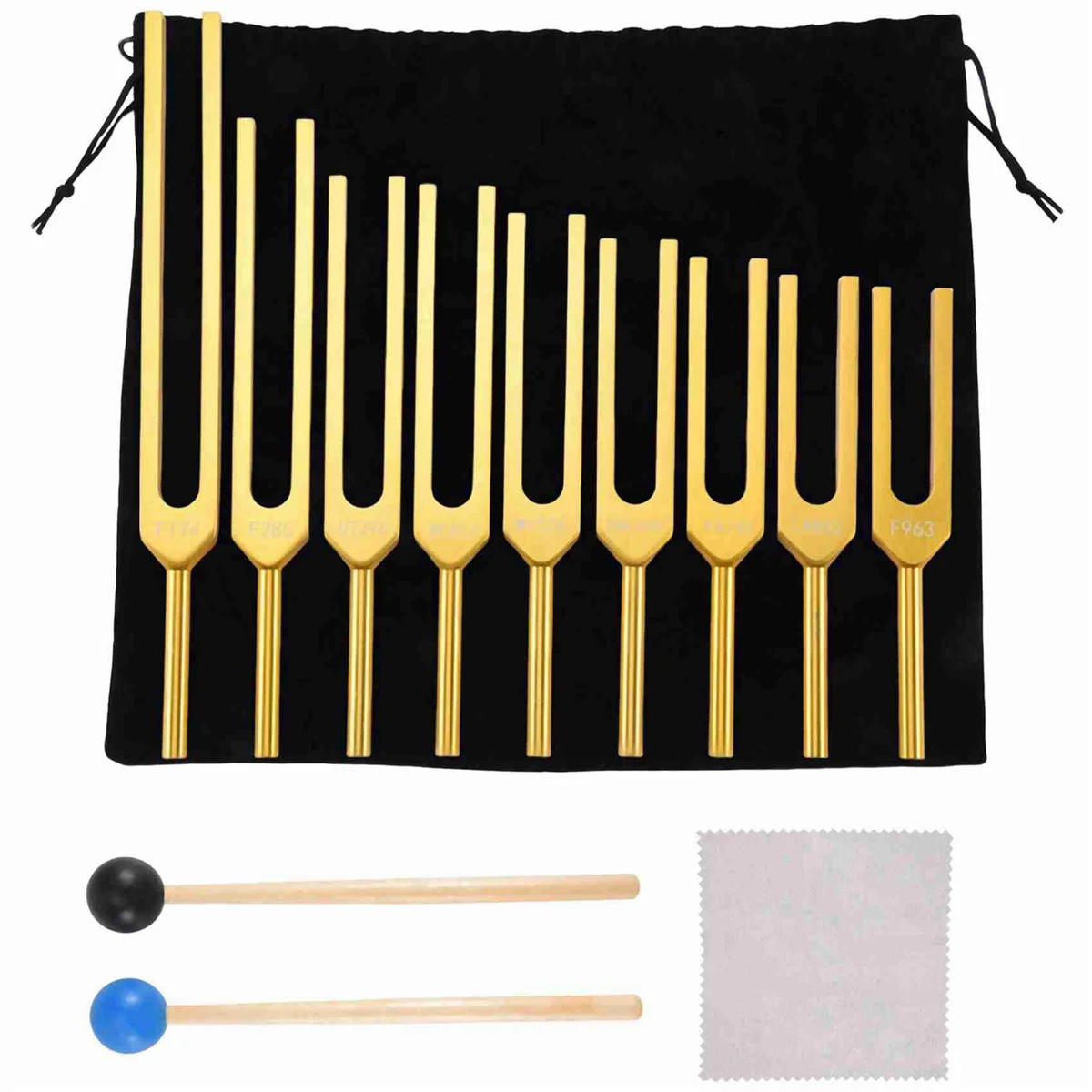 Tuning Fork Set - 9 Tuning Forks for Healing Chakra,Sound Therapy,Keep Body,Mind and Spirit in Perfect Harmony- Gold YLH