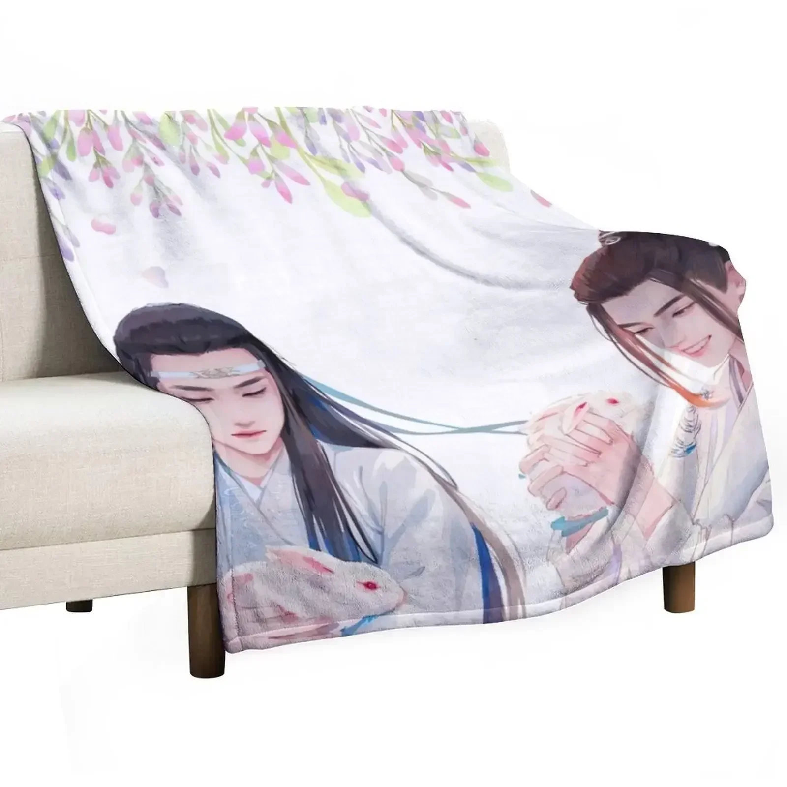 

Wangxian in Gusu lan with his rabbits Throw Blanket Warm Flannel Blanket for Couch Chair Bedroom