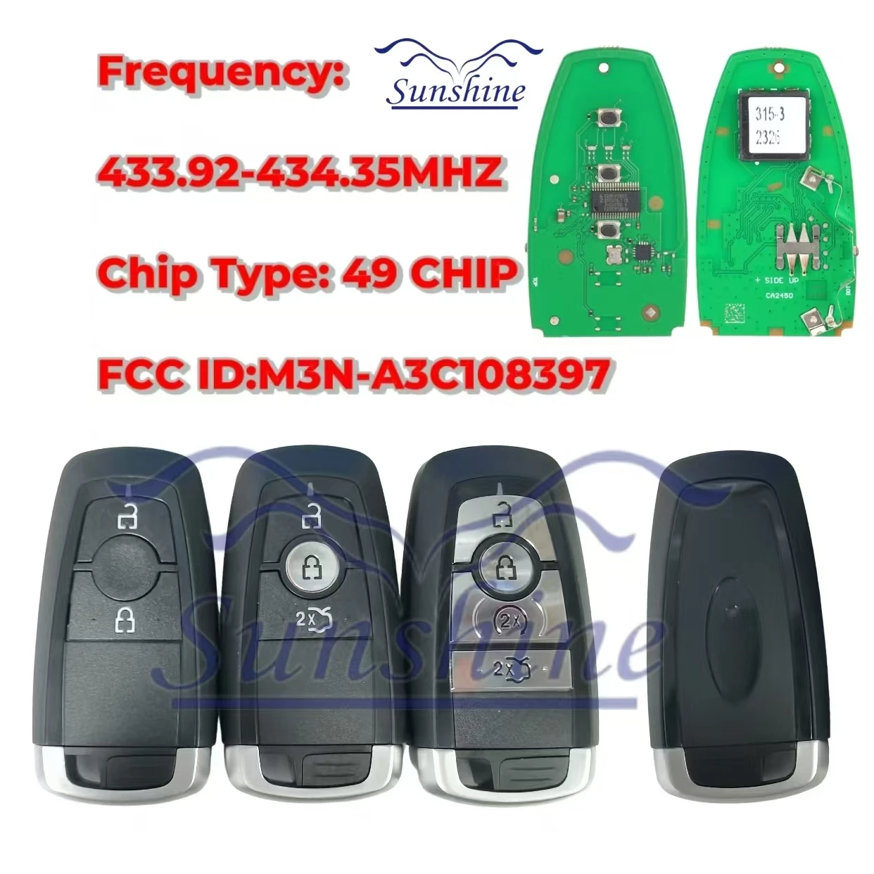 

Sunshine A2C93141501 HC3T-15K601-DB HC3T-15K601-DA 434MHz Remote Key Fob for Ford Ecosport 2017 2018 2019 2020 Ranger PXIII PROX