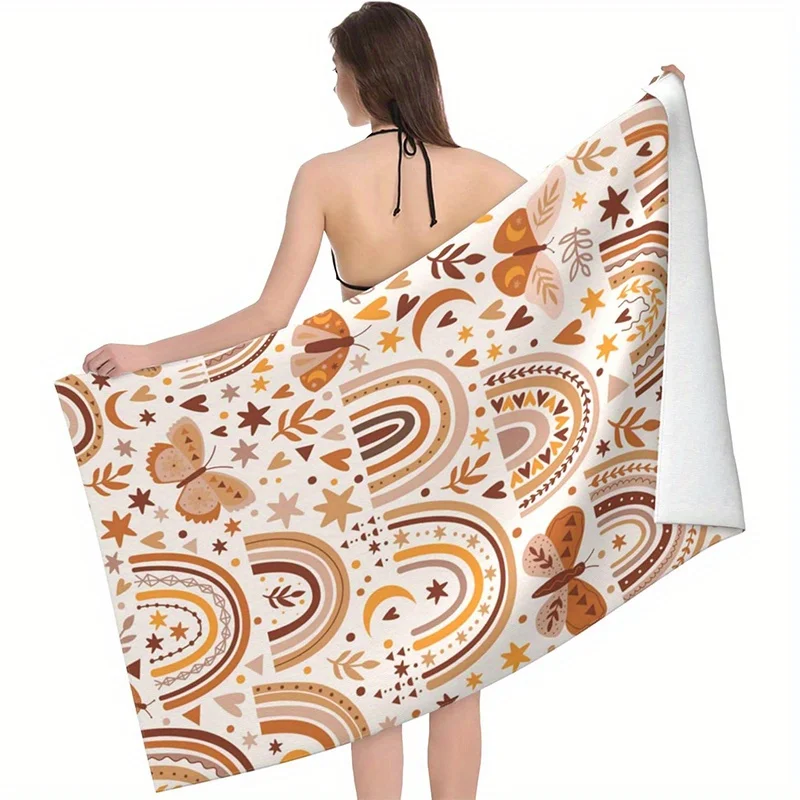 Beach Towel Bohemian Rainbow and Butterfly Pattern Sun Protection Windproof Suitable for Swimming Pool Camping Travel Blanket