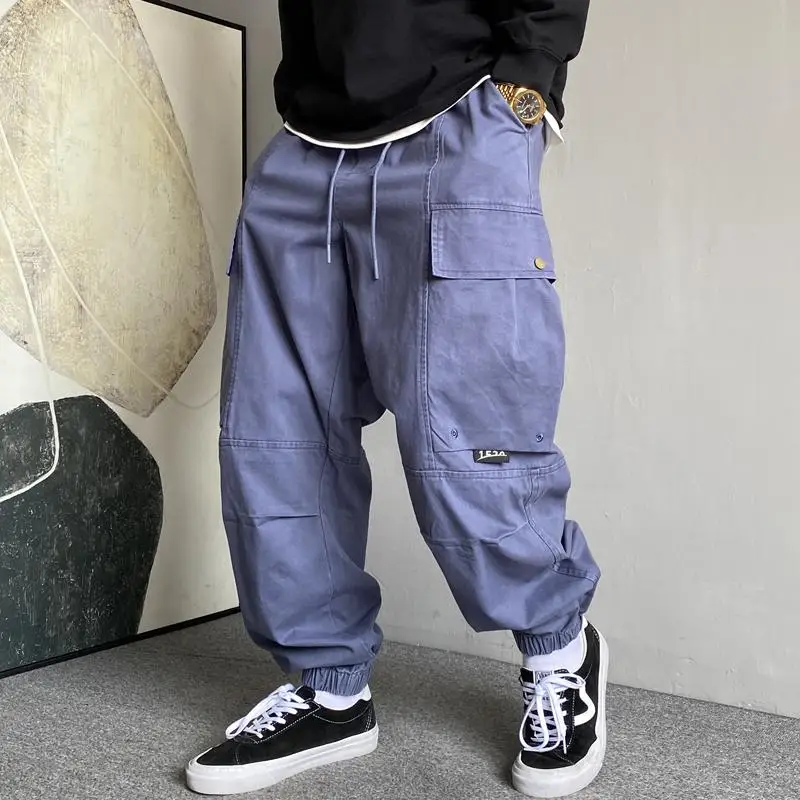 

Retro Waed American Casual Loose Fit Cotton Work Trousers for Men with Big kets Youthful Breathable Trousers