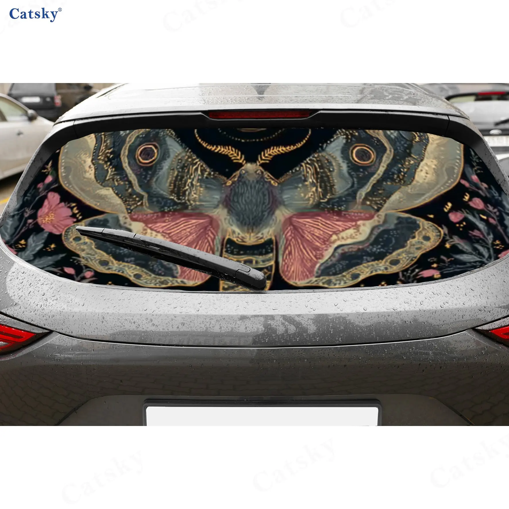 

Готическая переливающаяся моли, красочная наклейка на заднее окно автомобиля, водонепроницаемая самоклеящаяся оконная пленка, украшение автомобиля, граффити своими руками