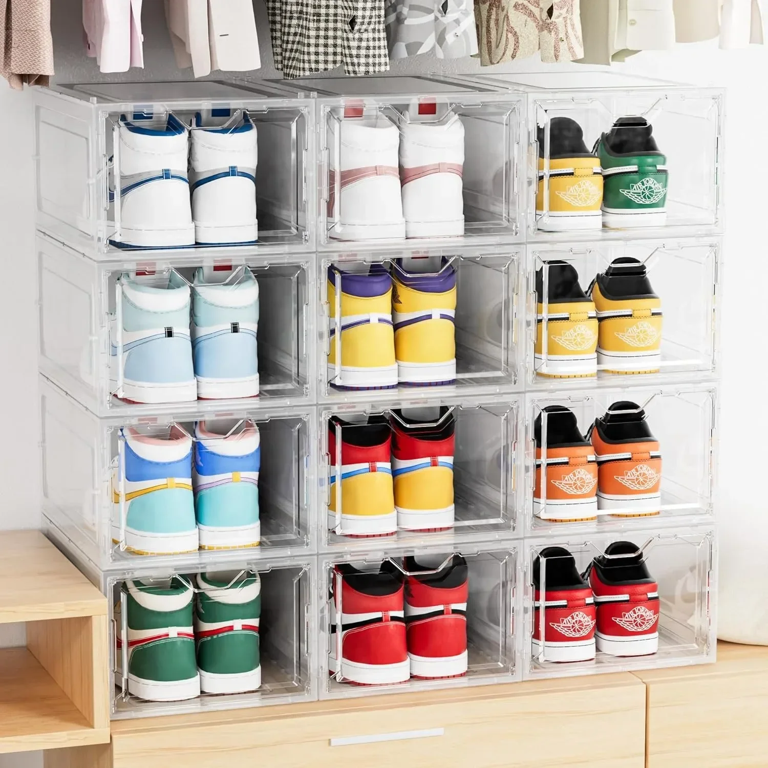 

Large & Sturdy Clear Shoe Storage Organizer, Stackable Shoe Storage Boxes for Closet, Thicken Shoe Case for Display, 12Pack