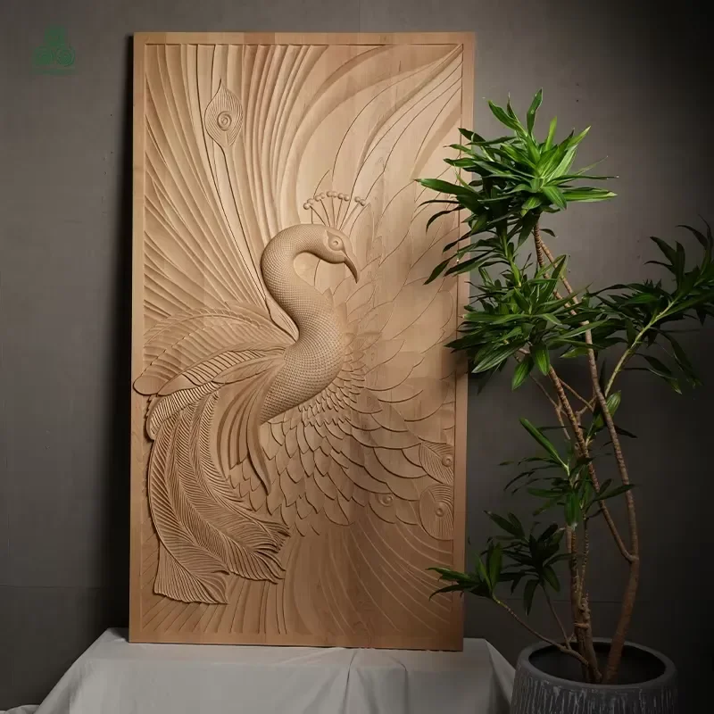 3D Hand Carved Solid Wood Texture Hotel Lobby Villa Decorative Art Ornaments Hanging Painting