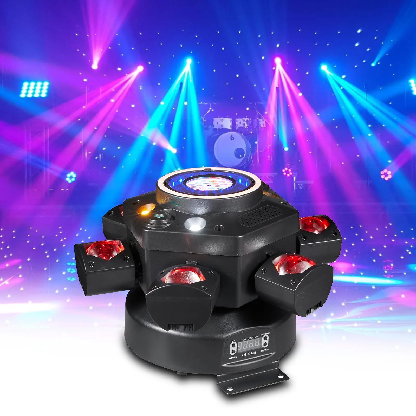 120W 6 Arms LED Moving Head Light Stage Light RGBW Party DJ Lighting Sound Activated DMX 512 for Disco Music Pub Wedding Party