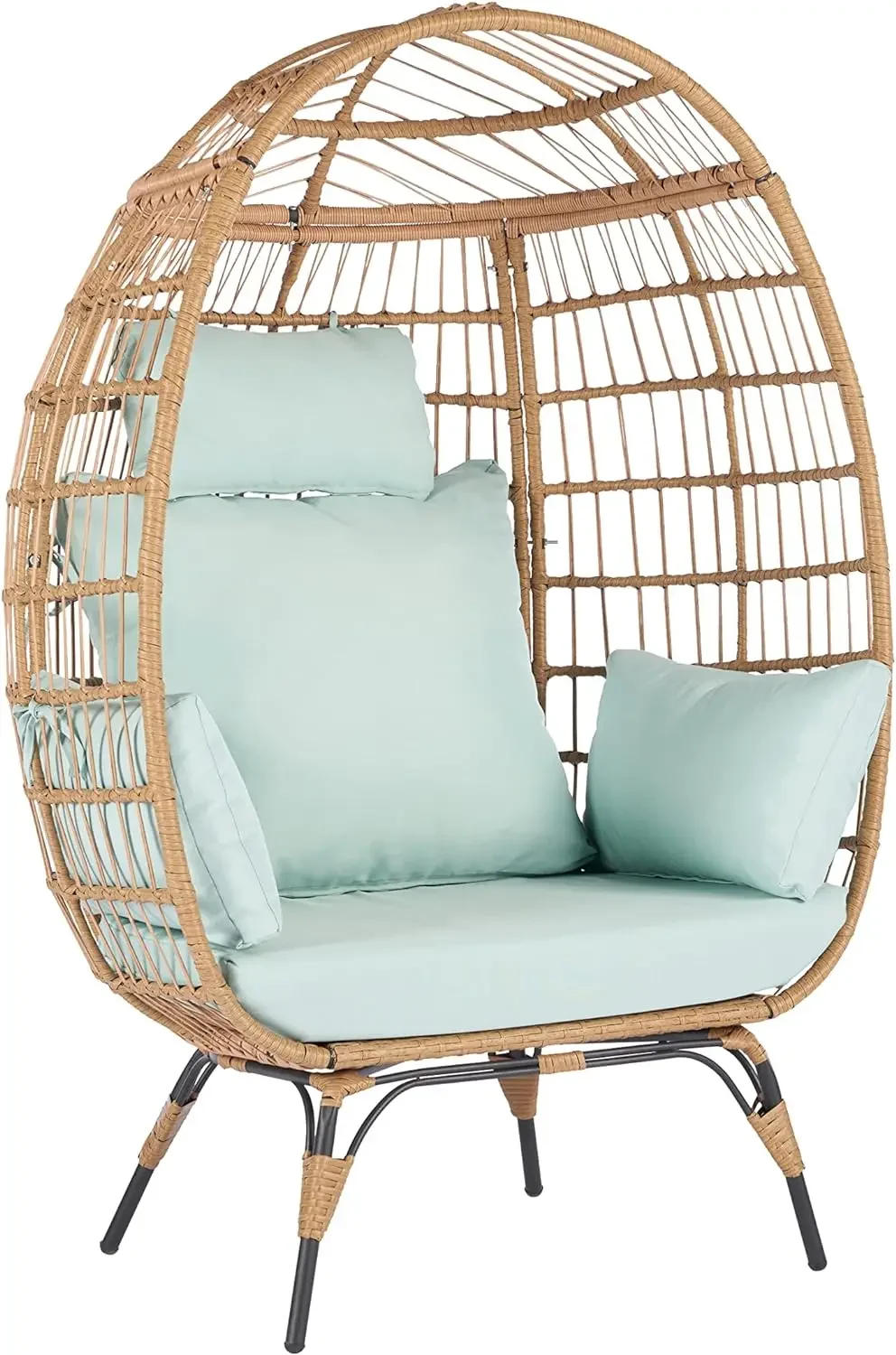 Hanging Egg Chair, with 5 Cushion, Adjustable Foot Pads, UV-Resistant & Water-Proof Cushions, Outdoor Egg Chair