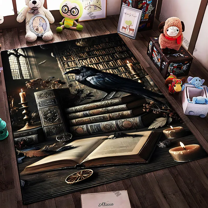 21 Sizes Mystical raven library candles books Printed Area Rugs for Adult Yoga Mats Living Room Decor Personalized Doormat