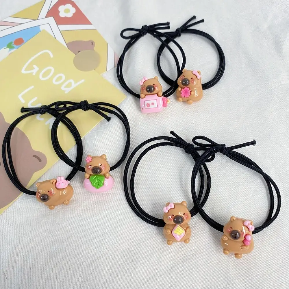 New Simple Capybara Hair Ties Cartoon Sweet Ponytail Holder Resin Elastic Hair Accessories