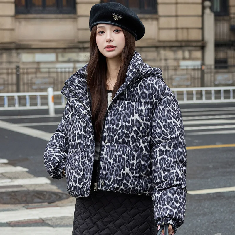 

Europe United States Leopard Cotton Padded Jacket Women's Parkas Little Short Bread Clothing 2025 New Winter Down Jackets Coats