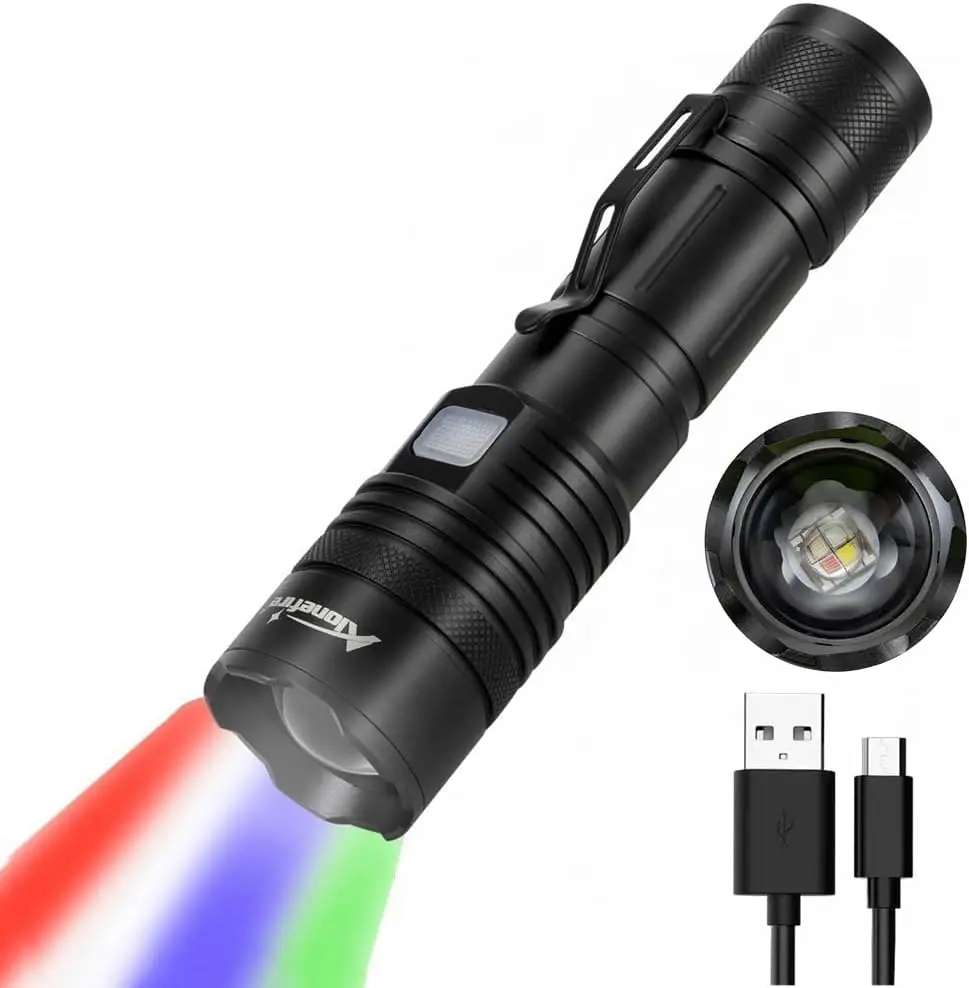 

X37 Multicolor LED Flashlight RGB USB Rechargeable Zoom Waterproof with Reverse Charging