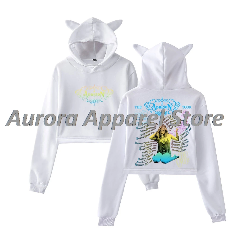 Addison Rae The Addison World Tour Merch Jersey Mujer Orejas de Gato Sudadera con capucha Camiseta de Manga Larga Ropa de Mujer