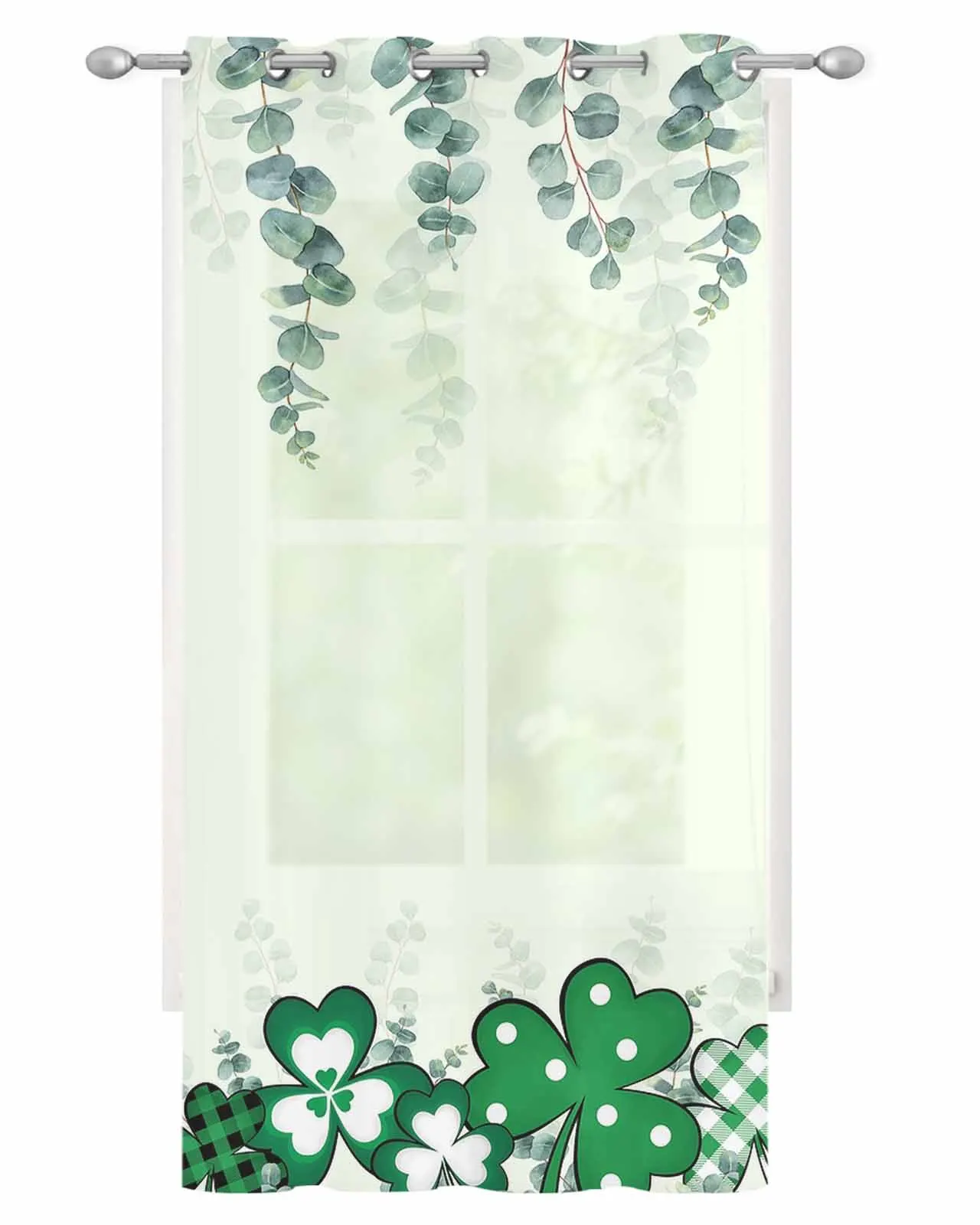 St. Patrick'S Day Clover Eucalyptus Voile Hanging Curtain Living Room Sheer Curtain Home Decor Drapes Gauze Window Panels