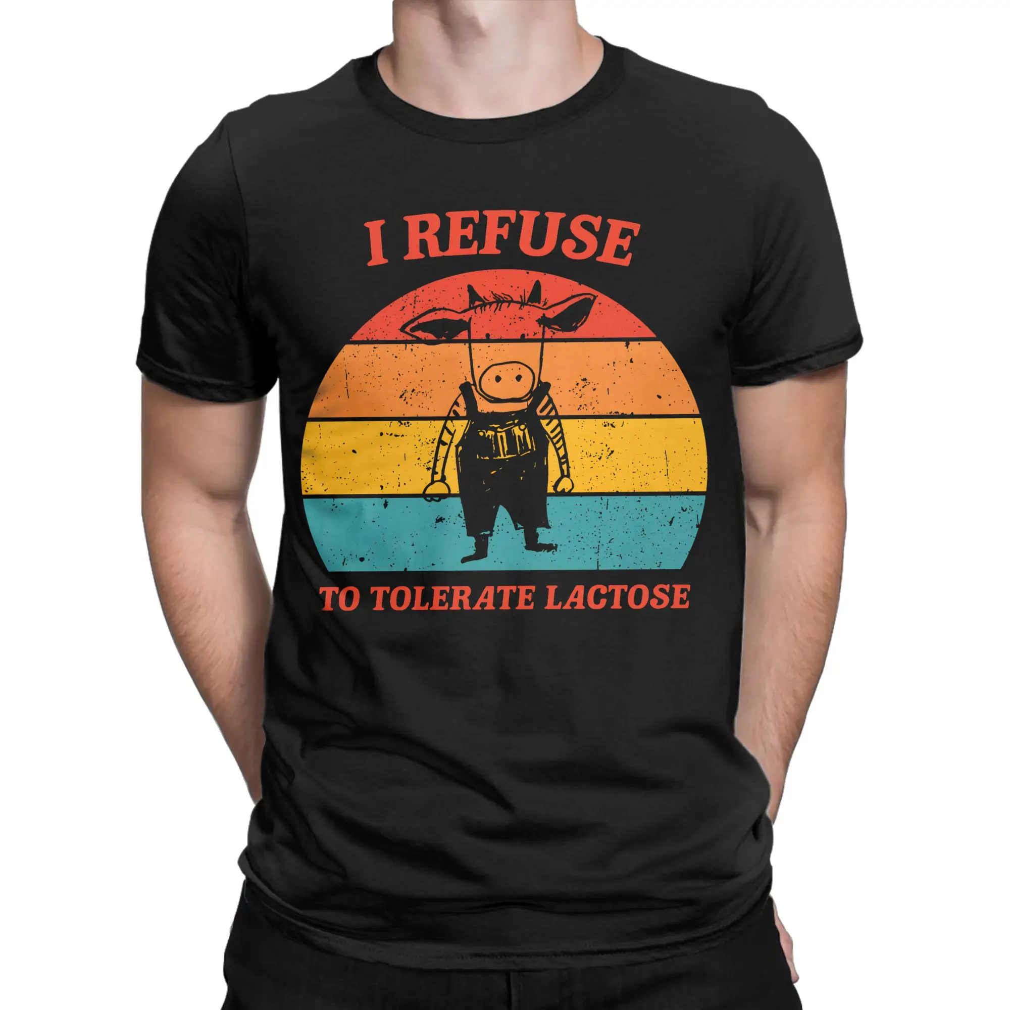 Vintage I Refuse to Tolerate Lactose T-Shirts Men  Vintage Pure Cotton Tee Shirt Round Collar Short Sleeve T Shirt 4XL 5XL Tops