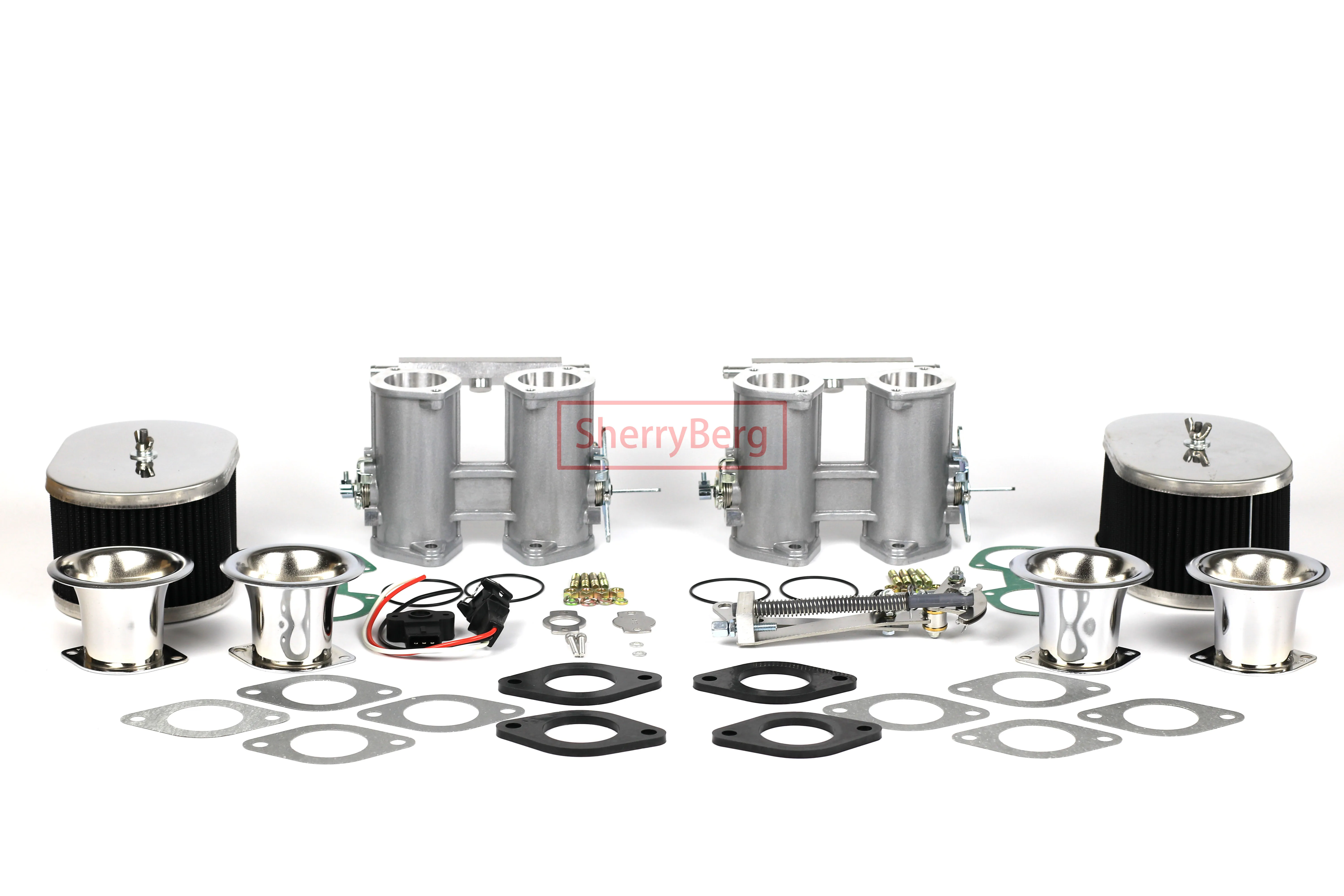 Kit SherryBerg 48 DCOE com injeção de acelerador duplo, TPS, corneta de admissão, filtro e articulação para Weber/Dellorto/Solex DCOE/DHLA