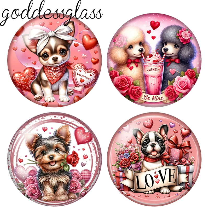 Hearts Rose Love style Dogs Valentine's Gift 10pcs 12mm/20mm/25mm Round photo demo glass cabochon flat back Making fittings
