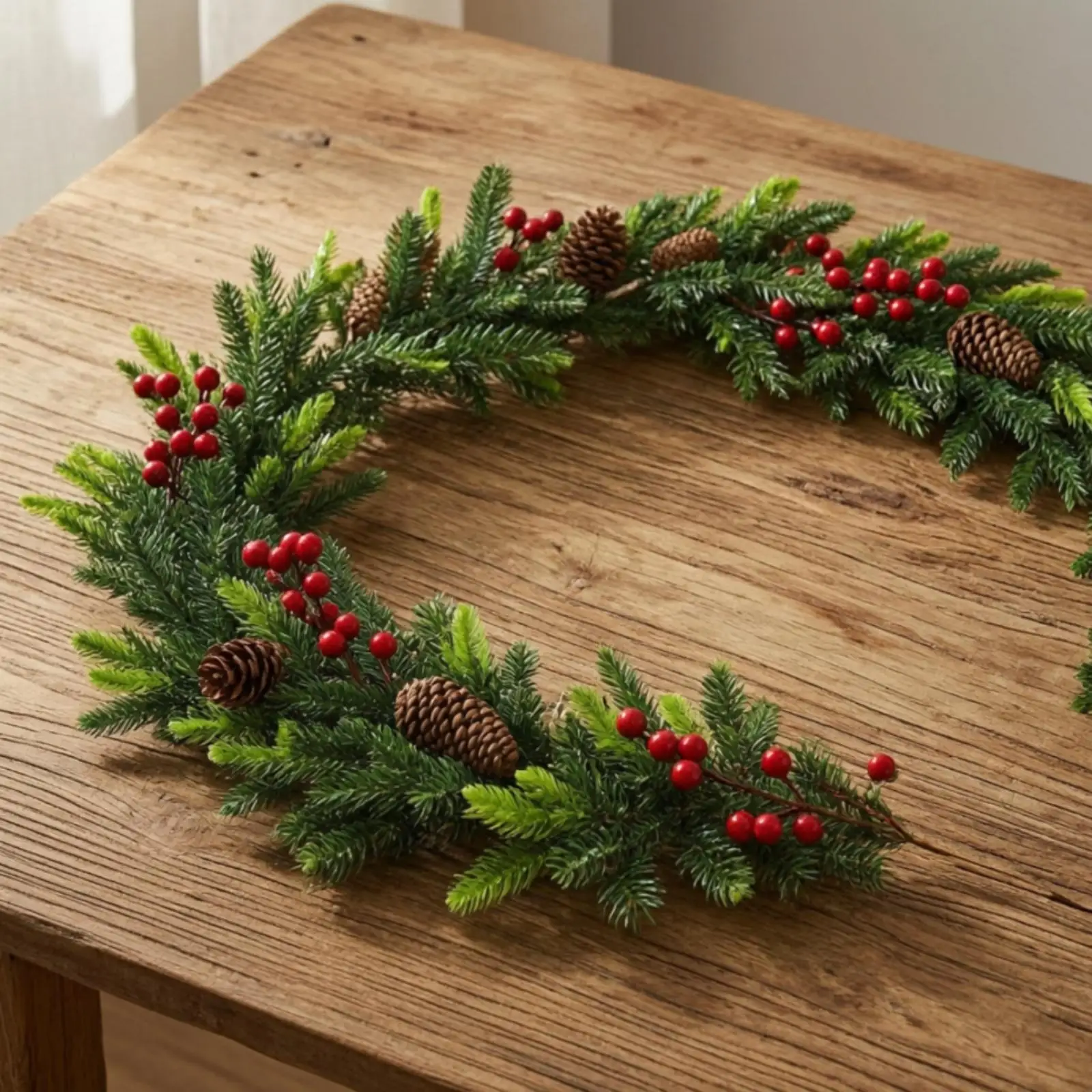 Pre Decorated Plastic Pine Wreath with Pinecones for Festive Entryway and Wall Hanging