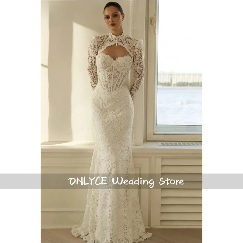 Customized White Sexy Strapless Wedding Dress Detachable Sleeves Lace vestidos de noche Simple Mermaid robe de mariée 2026
